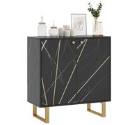 HomCom Buffet de rangement 2 portes, étagère réglable, pieds métal 76×35×77 cm ton marbre noir