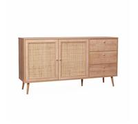 Buffet de rangement naturel en cannage 2 portes 3 tiroirs. buffet bas. L150 x l39 x H79cm - Bohème