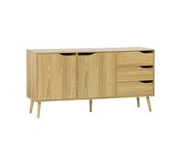 Buffet de rangement scandinave. buffet haut. vaisselier. 2 portes. 3 tiroirs. effet frêne. 160cm