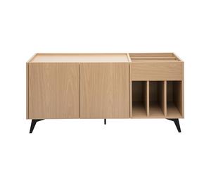 Buffet de rangement vinyles en bois clair finiton chêne et métal noir L140 cm SEDA