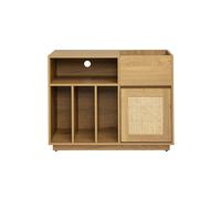 Buffet de rangement vinyles finition bois clair chêne et cannage rotin L95 cm ALICANTE