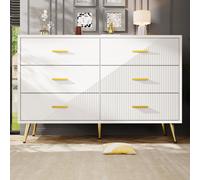 Buffet de salle à manger avec 6 tiroirs spacieux, portes d'armoire au design tridimensionnel et pieds dorés, 120x40x75 cm, Blanc