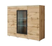 Buffet de Salon 120 cm avec Vitrine en Verre, Système Push-to-Open, Étagères Réglables et Éclairage Optionnel - Meuble de Rangement Moderne et Élégant (Wotan, sans LED)