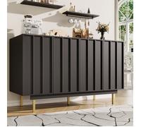 Buffet de salon, 140x38.5x82.5 cm, 4 portes, Meuble bas de rangement, Style moderne, Design unique, Panneau de particules, Noir