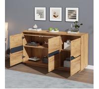 Buffet de salon à 3 portes-Commode,buffet bas couleur bois + chêne noir-Panneau de particules-HAUSS SPOLE