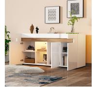 Buffet de salon à 3 portes-LED--buffet bas blanc brillant-Panneau de particules-140 x 40 x 70cm-HAUSS SPOLE