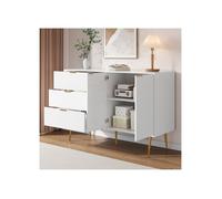 Buffet de salon à 3 tiroirs et 2 portes-Commode blanc,buffet bas-Panneau de particules-HAUSS SPOLE