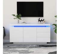 Buffet de salon à 3 tiroirs et 2 portes LED-Commode,buffet bas blanc brillant-Panneau de particules-HAUSS SPOLE