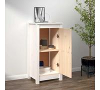 Buffet de Salon Blanc en Pin Massif, Armoire de Rangement Étagère 39x35x80 cm, Meuble TV Pratique pour Séjour et Salle à Manger, Grand Espace Organisation avec Porte Réversible et Fixation Murale