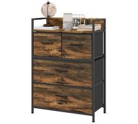 Buffet de salon - Buffet bas industriel - 4 tiroirs - Cadre métal - 60x29x85 cm - Noir+Brun
