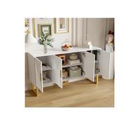 Buffet de salon ou cuisine blanc-avec 4 portes-Panneau de particules-Buffet bas-HAUSS SPOLE