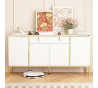 Buffet de Salon Vintage avec 4 Portes et 1 Tiroir, Commode à étagères réglables, Meubles de Salle à Manger avec Pieds Métalliques pour Etrée,Cuisine, Salle à Manger, Blanc, MDF, 160 * 40 * 80cm