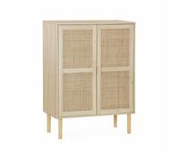 Buffet décor bois et cannage 2 portes 80cm