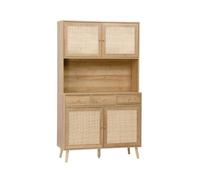 Buffet décor bois et cannage 4 portes 3 tiroirs 110 cm Boheme