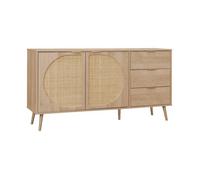 Buffet décor bois et cannage arrondi 2 portes 3 tiroirs 150cm Eva