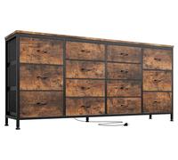 Buffet d'entrée Meuble TV 160cm - 14 tiroirs tissu avec prises électriques, rangement ample pour TV 75 pouces, meuble de rangement polyvalent salon chambre couloir, structure acier anti-basculement