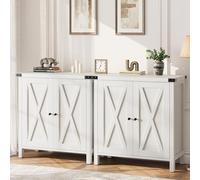 Buffet d'entrée style ferme, lot de 2 - Meuble de rangement compact avec 2 portes et étagère réglable, console polyvalente pour salon, salle à manger ou couloir - Finition chêne blanc américain