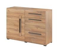 Buffet design 120cm. Collection BREDA une porte et trois tiroirs. Coloris chêne. 120x86x39 Marron