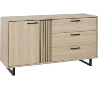 Buffet design 165cm avec 1 porte et 3 tiroirs pour le salon en couleur chêne clair, collection LOFT, avec pieds en métal.