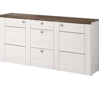 Buffet design 175cm pour le salon en blanc effet bois et chêne, collection SANTIAGO.