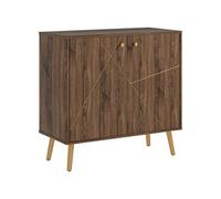 HOMCOM Buffet Salon Meuble de Rangement avec décoration à Lignes d'acier dorées, étagère réglable, Pieds en Acier, pour Salon, Salle à Manger, dim. 80 x 37 x 77 cm, Marron et Noir