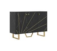 HomCom Buffet salon 3 portes 2 placards, étagère réglable, pieds métal 107x35x75 cm marbre noir