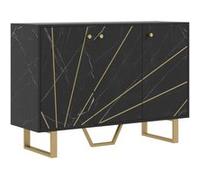HomCom Buffet salon 3 portes 2 placards, étagère réglable, pieds métal 107x35x75 cm marbre noir