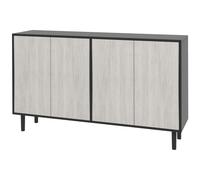 Buffet Design Contemporain - 4 Portes, 2 Étagères - Dim. 121l X 37l X 75h Cm - Piètement Effilé Pin Noir Aspect Bois Gris Gris
