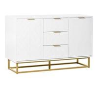HomCom Buffet design contemporain graphique – 2 placards, 3 tiroirs, bois 120x40x76 cm – blanc doré