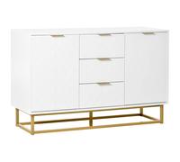 Buffet design contemporain graphique 2 placards porte étagères réglables 3 tiroirs coulissants MDF blanc