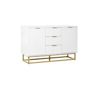 HomCom Buffet design contemporain graphique – 2 placards, 3 tiroirs, bois 120x40x76 cm – blanc doré