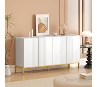 HomCom Buffet design contemporain graphique 4 portes, 2 étagères, acier doré, panneaux blanc