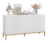 Buffet design contemporain graphique - 4 portes, 2 étagères - acier doré panneaux blanc