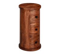 Buffet design en bois massif Sheesham 35 x 65 x 35 cm | Armoire avec 3 tiroirs | Armoire d'appoint étroite | Mini commode ronde