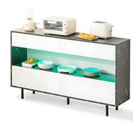 Buffet Design En Marbre Noir, 150 X 35 X 89,5 Cm, Avec Rangement Ouvert, 4 Tiroirs, éclairage LED, Structure Métallique Robuste Et Protection Anti-Basculement