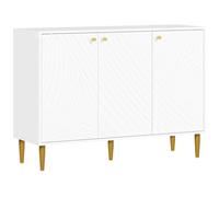 Buffet Design Graphique - 3 Portes, 2 Étagères - Piètement Poignées Métal Doré Blanc Blanc