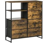 HomCom Buffet industriel 6 tiroirs 2 niches plateau acier noir aspect bois