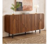 Buffet - Design Mid-Century - 160x40x79 cm - 4 Portes - Rangement Flexible - Étagères Réglables - Pieds Métalliques - Noyer