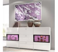 Buffet design RAMOS, 2 portes et 3 tiroirs. Coloris blanc brillant et noir 137 Blanc