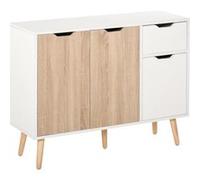 HomCom Buffet design scandinave 2 placards tiroir coulissant pieds en pin massif Blanc chêne clair