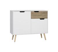 Buffet design scandinave 2 placards tiroir coulissant pieds bois massif pin panneaux particules blanc aspect bois - dim. 98L x 39l x 81,5H cm Blanc