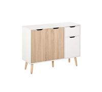 Buffet design scandinave 2 placards tiroir coulissant pieds bois massif pin panneaux particules blanc chêne clair Blanc G
