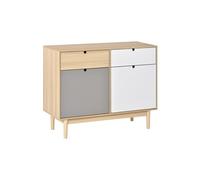 HOMCOM Buffet de Cuisine Commode de Chambre scandinave 2 placards tiroirs coulissants en Bois Multicolore Blanc Gris Clair