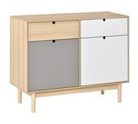 HOMCOM Buffet de Cuisine Commode de Chambre scandinave 2 placards tiroirs coulissants en Bois Multicolore Blanc Gris Clair