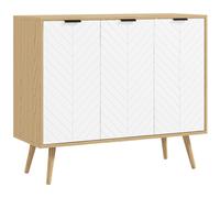 HOMCOM Buffet Salon, Meuble de Rangement avec 3 Portes et étagère réglable, Pieds en Bois de pin, Buffet Salle à Manger Cuisine et Chambre, 91,5 x 35 x 77,4 cm, Blanc et Bois Naturel