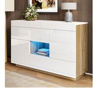 Buffet, deux portes, deux tiroirs, avec éclairage LED à couleur changeante, armoire de rangement brillante, vitrine, 120x37x76,5 cm