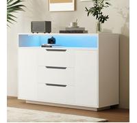 Buffet / Dressoir - LANGTU - 120x40x85 cm - 3 tiroirs - 2 portes - Niche ouverte, blanc mat