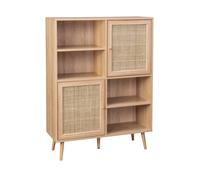 sweeek - Buffet de Rangement cannage et Effet Bois. Buffet Haut. vaisselier. 2 Portes et 2 étagères Style bohème 90cm