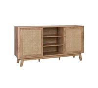 sweeek - Buffet avec 2 Portes coulissantes et étagères. Effet Bois et détails cannage. Buffet Bas. 150cm