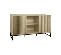 Buffet effet bois rainuré et métal 2 portes 140cm Lisbonne